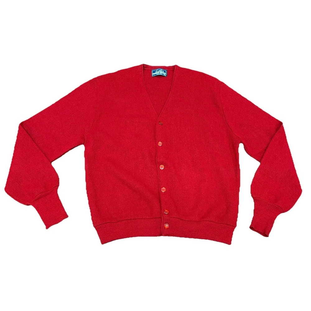 Vintage Robert Bruce Men's Red Wool Burgundy Cardigan Sweater XL Made In USA